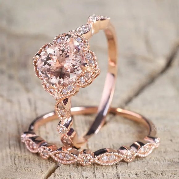 Jewelry - Rose-Gold Plated Wedding Ring Set